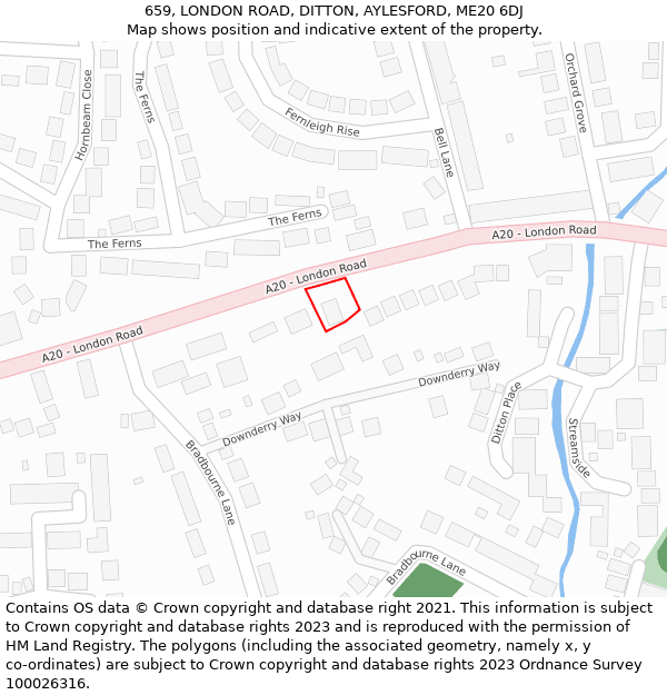 659, LONDON ROAD, DITTON, AYLESFORD, ME20 6DJ: Location map and indicative extent of plot