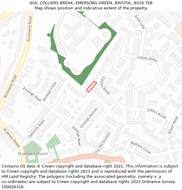 65A, COLLIERS BREAK, EMERSONS GREEN, BRISTOL, BS16 7EB: Location map and indicative extent of plot