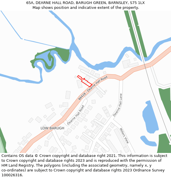 65A, DEARNE HALL ROAD, BARUGH GREEN, BARNSLEY, S75 1LX: Location map and indicative extent of plot