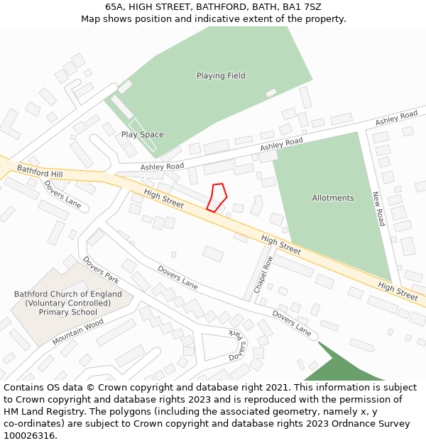 65A, HIGH STREET, BATHFORD, BATH, BA1 7SZ: Location map and indicative extent of plot