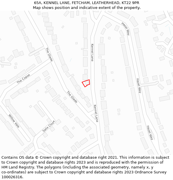 65A, KENNEL LANE, FETCHAM, LEATHERHEAD, KT22 9PR: Location map and indicative extent of plot