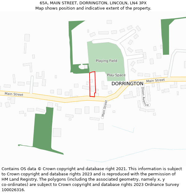 65A, MAIN STREET, DORRINGTON, LINCOLN, LN4 3PX: Location map and indicative extent of plot