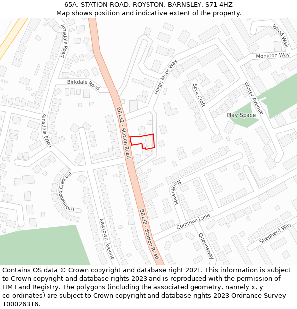 65A, STATION ROAD, ROYSTON, BARNSLEY, S71 4HZ: Location map and indicative extent of plot