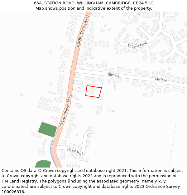 65A, STATION ROAD, WILLINGHAM, CAMBRIDGE, CB24 5HG: Location map and indicative extent of plot