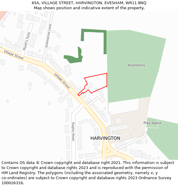 65A, VILLAGE STREET, HARVINGTON, EVESHAM, WR11 8NQ: Location map and indicative extent of plot