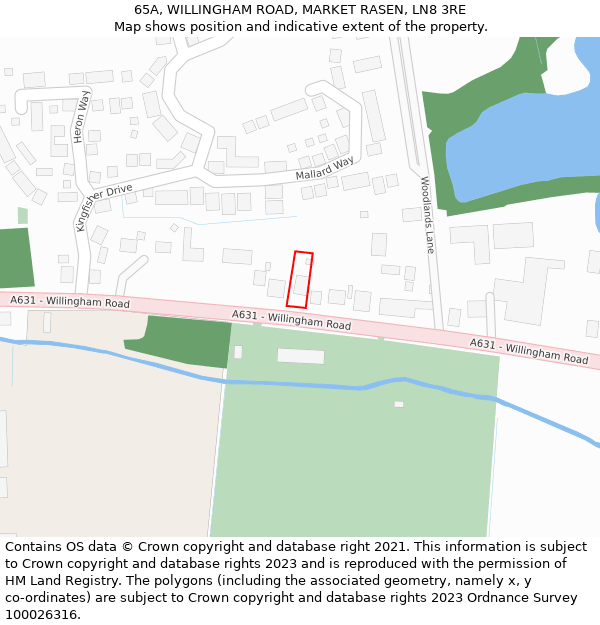 65A, WILLINGHAM ROAD, MARKET RASEN, LN8 3RE: Location map and indicative extent of plot