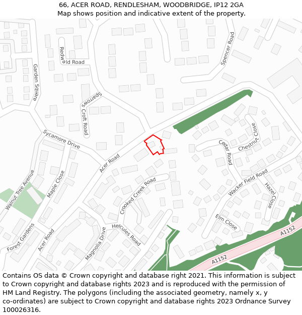 66, ACER ROAD, RENDLESHAM, WOODBRIDGE, IP12 2GA: Location map and indicative extent of plot