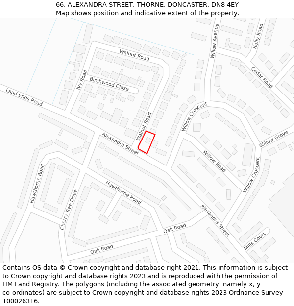 66, ALEXANDRA STREET, THORNE, DONCASTER, DN8 4EY: Location map and indicative extent of plot