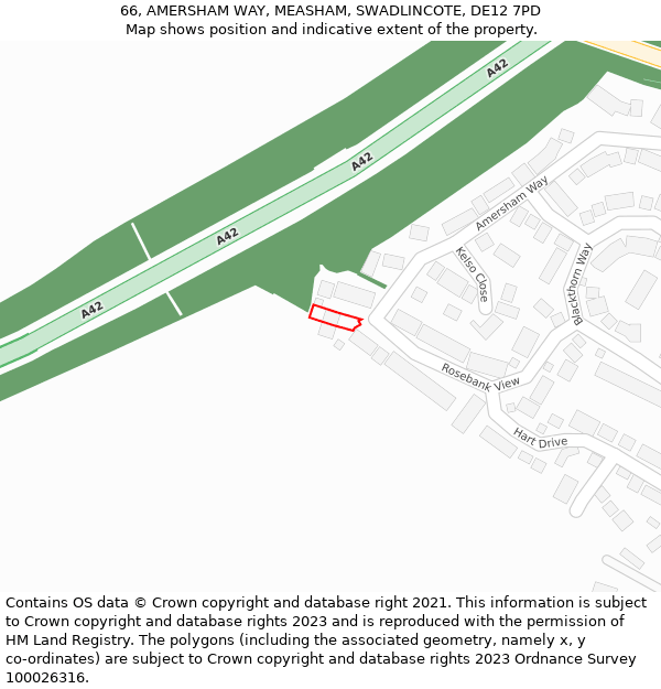 66, AMERSHAM WAY, MEASHAM, SWADLINCOTE, DE12 7PD: Location map and indicative extent of plot