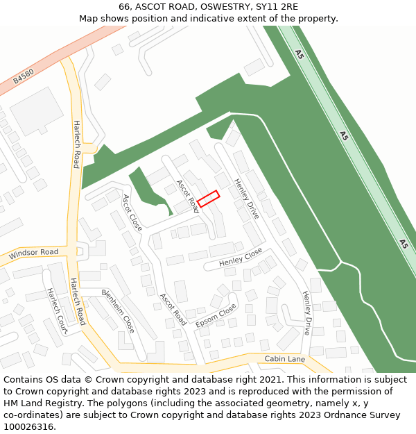 66, ASCOT ROAD, OSWESTRY, SY11 2RE: Location map and indicative extent of plot