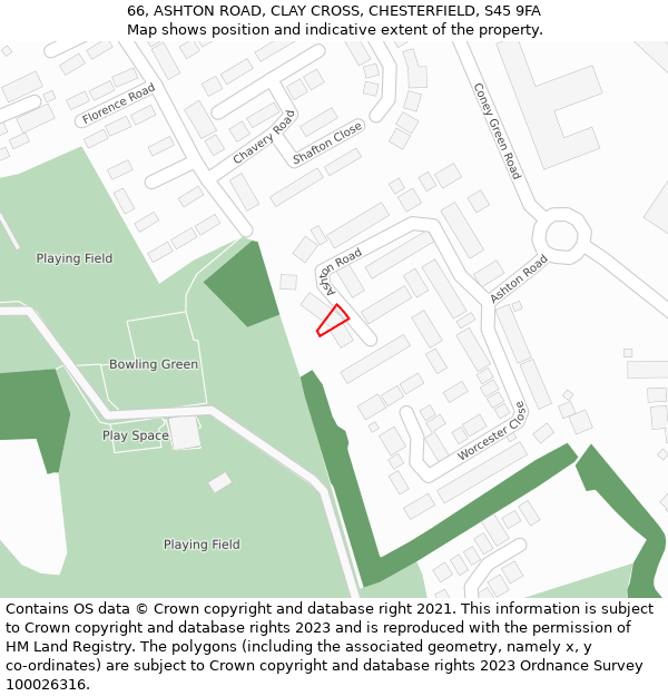 66, ASHTON ROAD, CLAY CROSS, CHESTERFIELD, S45 9FA: Location map and indicative extent of plot