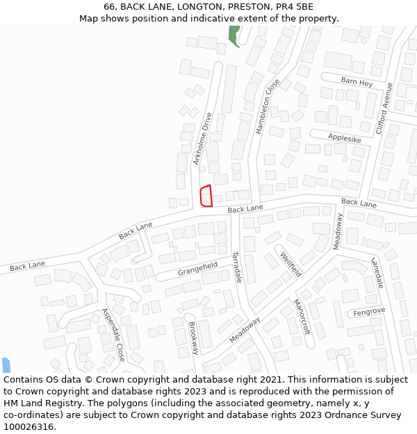 66, BACK LANE, LONGTON, PRESTON, PR4 5BE: Location map and indicative extent of plot