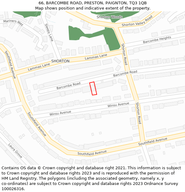 66, BARCOMBE ROAD, PRESTON, PAIGNTON, TQ3 1QB: Location map and indicative extent of plot