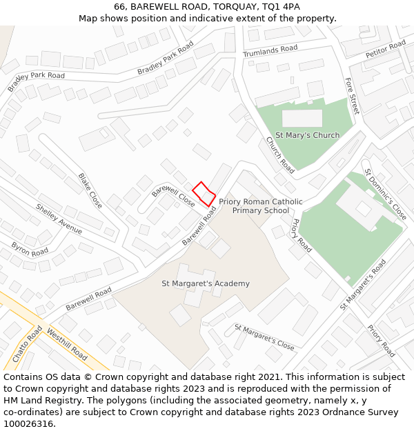 66, BAREWELL ROAD, TORQUAY, TQ1 4PA: Location map and indicative extent of plot