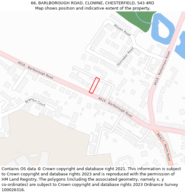 66, BARLBOROUGH ROAD, CLOWNE, CHESTERFIELD, S43 4RD: Location map and indicative extent of plot