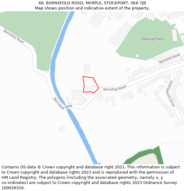 66, BARNSFOLD ROAD, MARPLE, STOCKPORT, SK6 7JB: Location map and indicative extent of plot