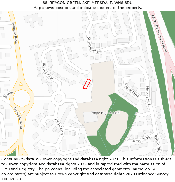 66, BEACON GREEN, SKELMERSDALE, WN8 6DU: Location map and indicative extent of plot