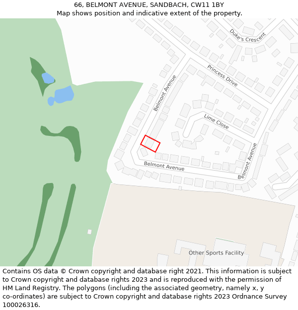 66, BELMONT AVENUE, SANDBACH, CW11 1BY: Location map and indicative extent of plot