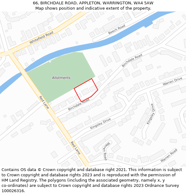 66, BIRCHDALE ROAD, APPLETON, WARRINGTON, WA4 5AW: Location map and indicative extent of plot