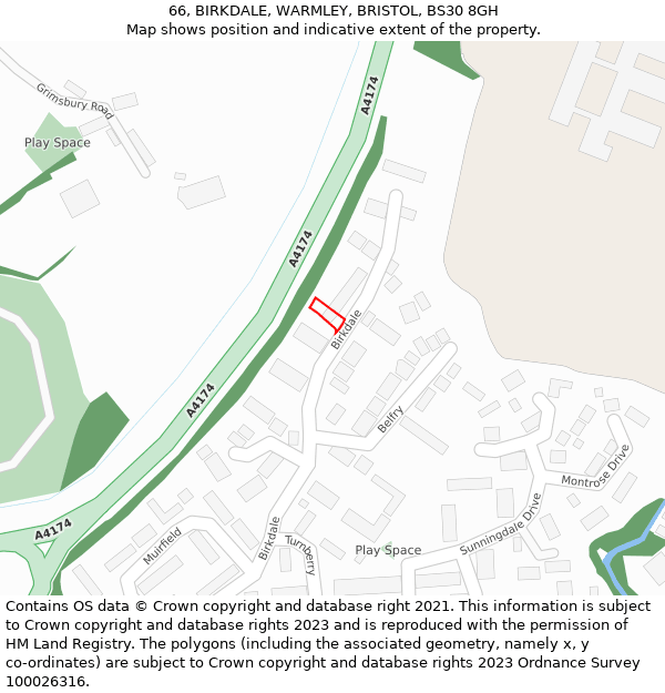 66, BIRKDALE, WARMLEY, BRISTOL, BS30 8GH: Location map and indicative extent of plot