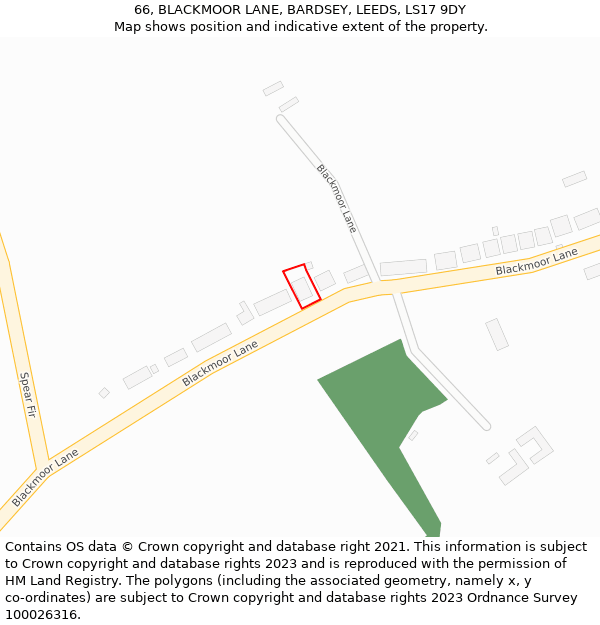 66, BLACKMOOR LANE, BARDSEY, LEEDS, LS17 9DY: Location map and indicative extent of plot