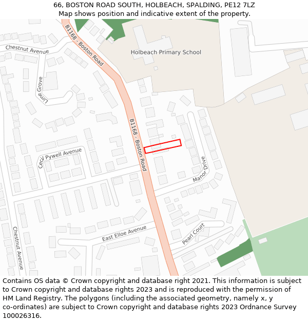 66, BOSTON ROAD SOUTH, HOLBEACH, SPALDING, PE12 7LZ: Location map and indicative extent of plot