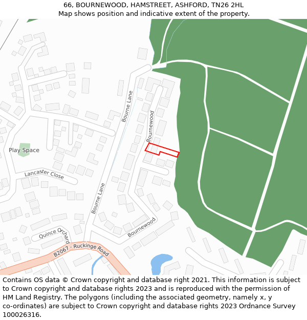 66, BOURNEWOOD, HAMSTREET, ASHFORD, TN26 2HL: Location map and indicative extent of plot