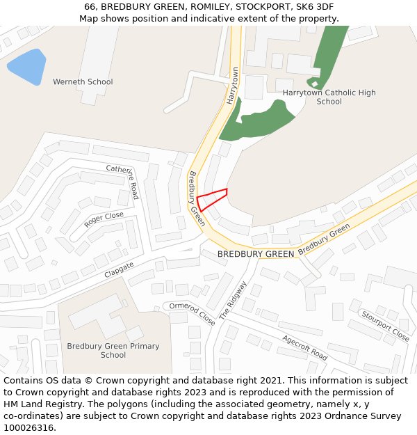 66, BREDBURY GREEN, ROMILEY, STOCKPORT, SK6 3DF: Location map and indicative extent of plot