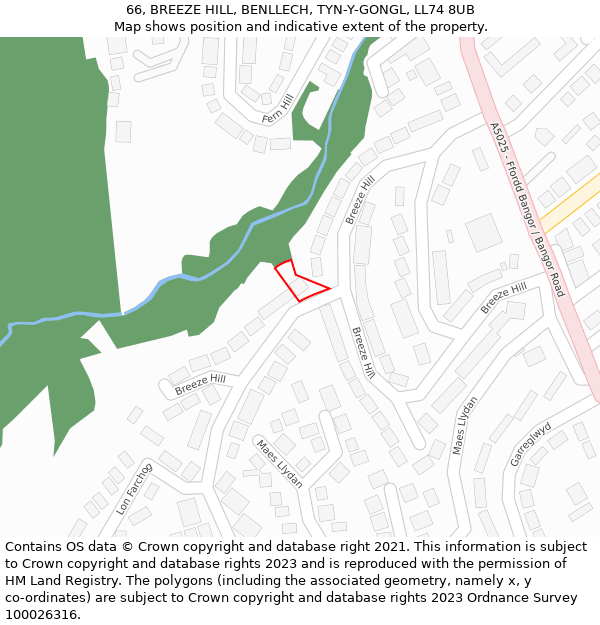 66, BREEZE HILL, BENLLECH, TYN-Y-GONGL, LL74 8UB: Location map and indicative extent of plot