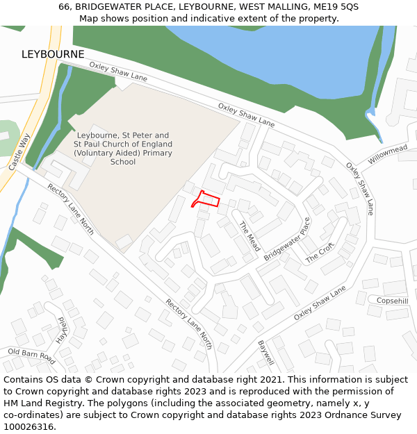 66, BRIDGEWATER PLACE, LEYBOURNE, WEST MALLING, ME19 5QS: Location map and indicative extent of plot