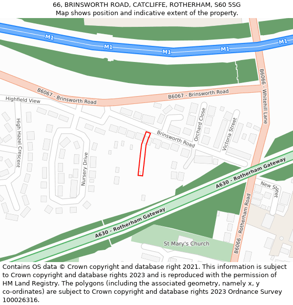 66, BRINSWORTH ROAD, CATCLIFFE, ROTHERHAM, S60 5SG: Location map and indicative extent of plot