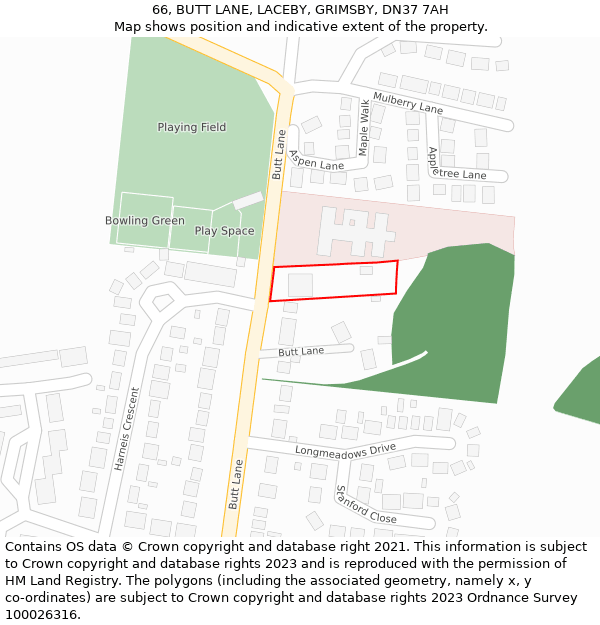 66, BUTT LANE, LACEBY, GRIMSBY, DN37 7AH: Location map and indicative extent of plot