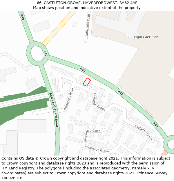 66, CASTLETON GROVE, HAVERFORDWEST, SA62 4AF: Location map and indicative extent of plot