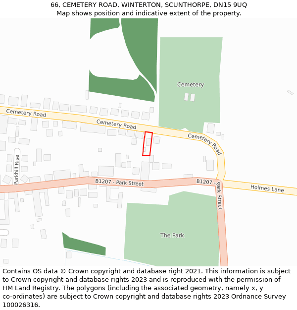 66, CEMETERY ROAD, WINTERTON, SCUNTHORPE, DN15 9UQ: Location map and indicative extent of plot