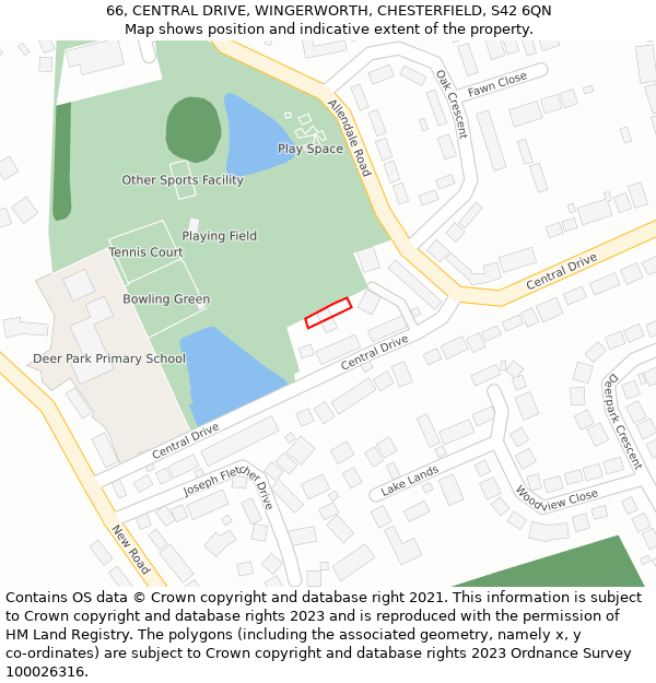 66, CENTRAL DRIVE, WINGERWORTH, CHESTERFIELD, S42 6QN: Location map and indicative extent of plot