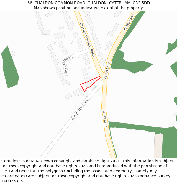 66, CHALDON COMMON ROAD, CHALDON, CATERHAM, CR3 5DD: Location map and indicative extent of plot