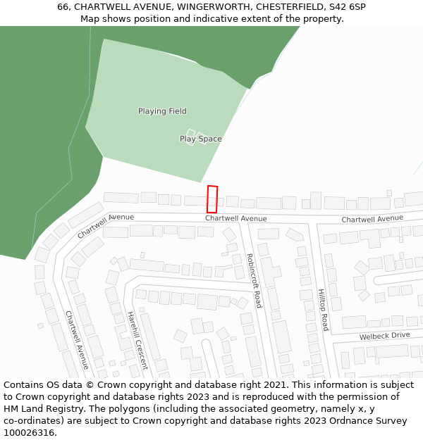 66, CHARTWELL AVENUE, WINGERWORTH, CHESTERFIELD, S42 6SP: Location map and indicative extent of plot