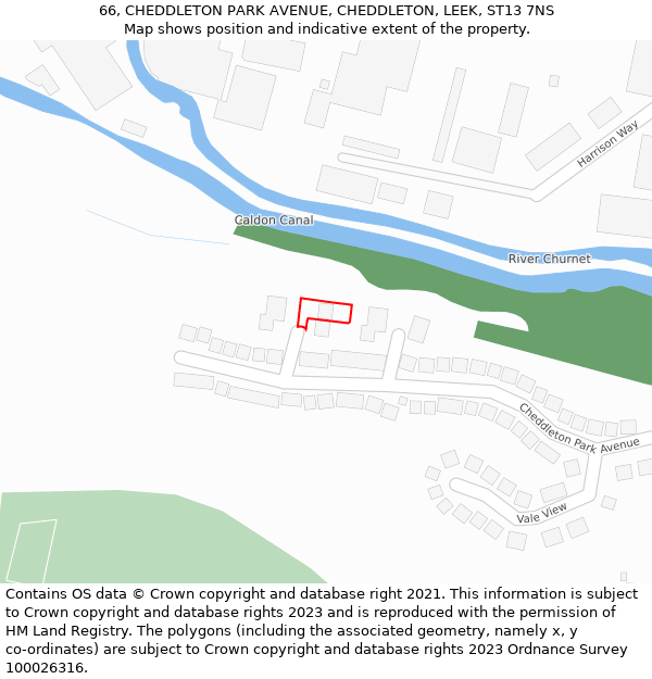 66, CHEDDLETON PARK AVENUE, CHEDDLETON, LEEK, ST13 7NS: Location map and indicative extent of plot