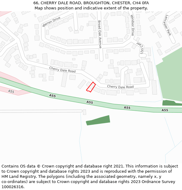 66, CHERRY DALE ROAD, BROUGHTON, CHESTER, CH4 0FA: Location map and indicative extent of plot