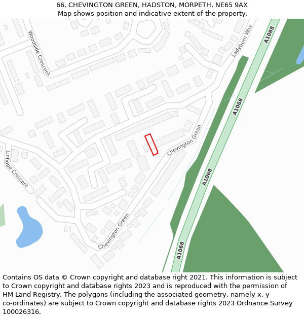 66, CHEVINGTON GREEN, HADSTON, MORPETH, NE65 9AX: Location map and indicative extent of plot