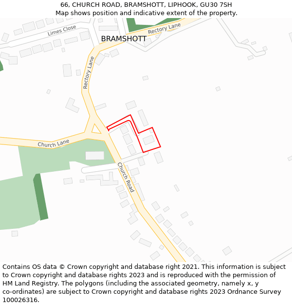 66, CHURCH ROAD, BRAMSHOTT, LIPHOOK, GU30 7SH: Location map and indicative extent of plot
