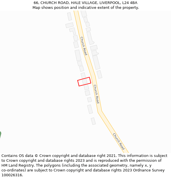 66, CHURCH ROAD, HALE VILLAGE, LIVERPOOL, L24 4BA: Location map and indicative extent of plot