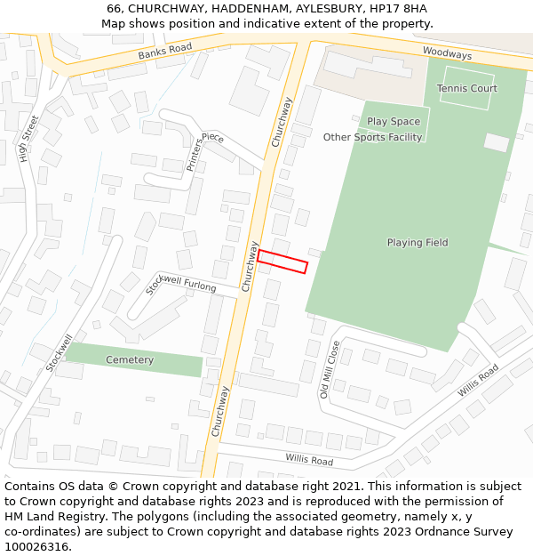 66, CHURCHWAY, HADDENHAM, AYLESBURY, HP17 8HA: Location map and indicative extent of plot