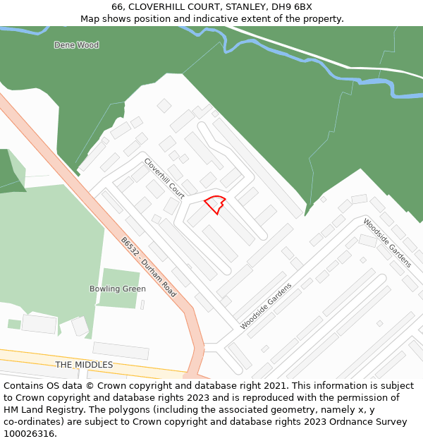 66, CLOVERHILL COURT, STANLEY, DH9 6BX: Location map and indicative extent of plot