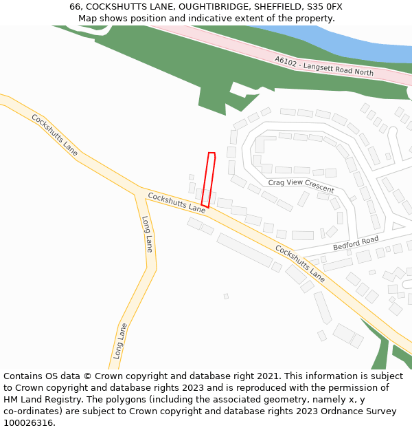 66, COCKSHUTTS LANE, OUGHTIBRIDGE, SHEFFIELD, S35 0FX: Location map and indicative extent of plot