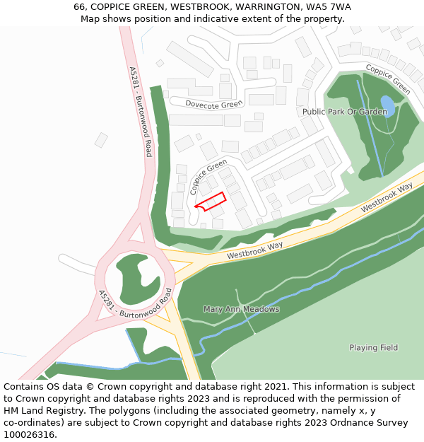 66, COPPICE GREEN, WESTBROOK, WARRINGTON, WA5 7WA: Location map and indicative extent of plot