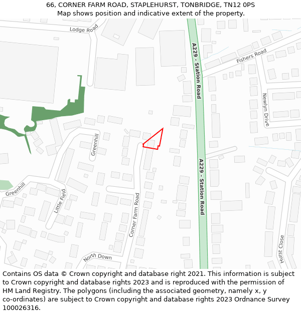 66, CORNER FARM ROAD, STAPLEHURST, TONBRIDGE, TN12 0PS: Location map and indicative extent of plot