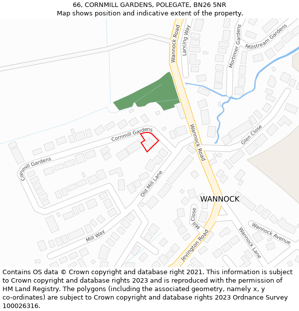 66, CORNMILL GARDENS, POLEGATE, BN26 5NR: Location map and indicative extent of plot
