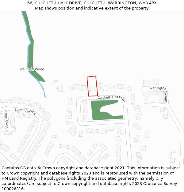 66, CULCHETH HALL DRIVE, CULCHETH, WARRINGTON, WA3 4PX: Location map and indicative extent of plot