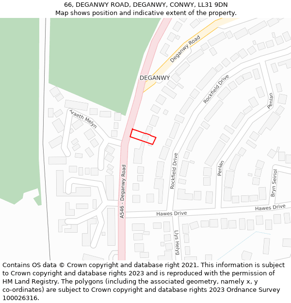 66, DEGANWY ROAD, DEGANWY, CONWY, LL31 9DN: Location map and indicative extent of plot